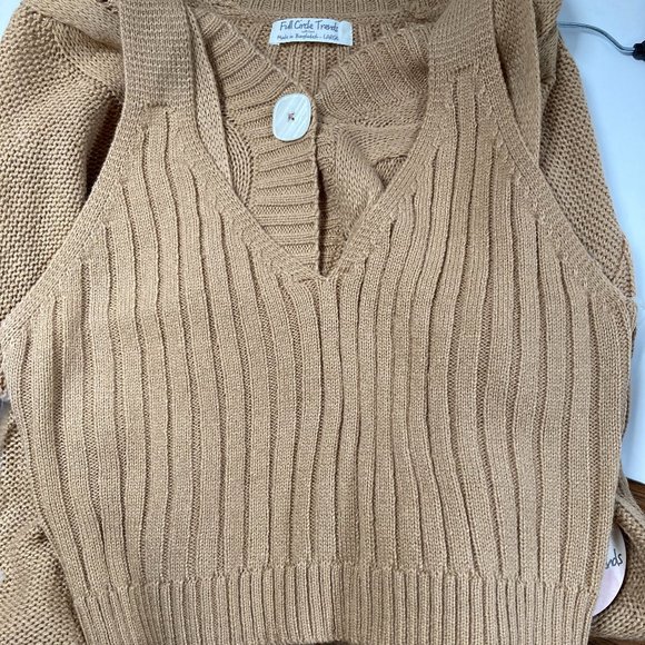 Tan Cable Knit Cardigan Sweater - Picture 8 of 9
